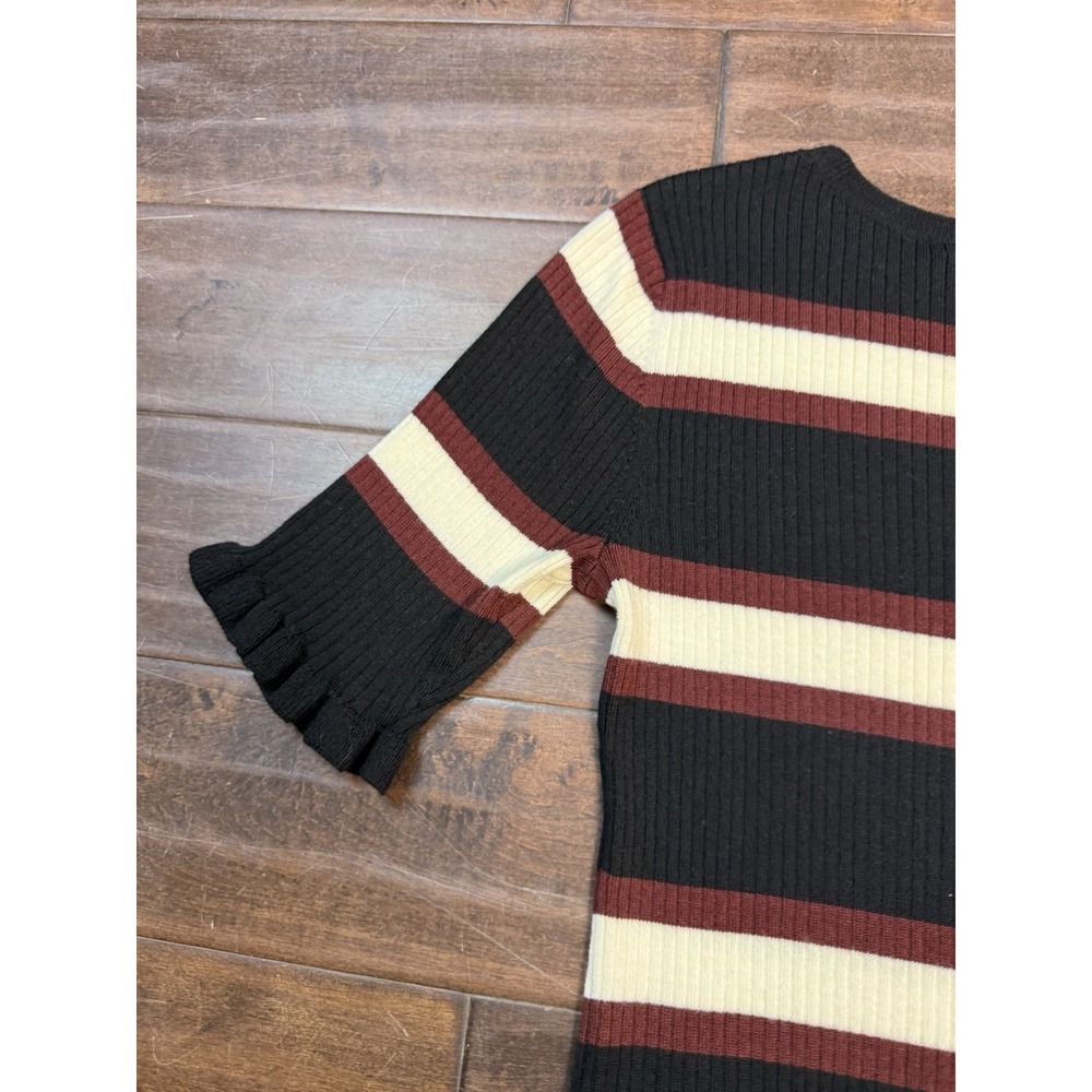 Frame 70s Ruffle Cuff Sweater Retro‎ Ribbed Stretchy | Noir Multi | Womens Large - Picture 9 of 12